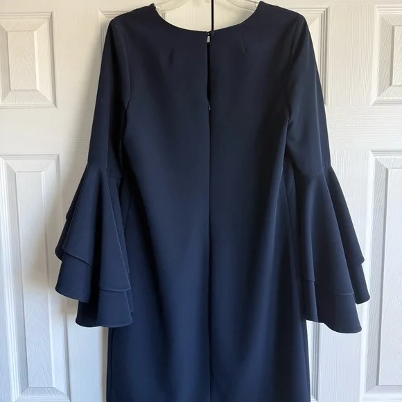 Milly Dress Navy Bell Sleeves - Picture 3 of 6